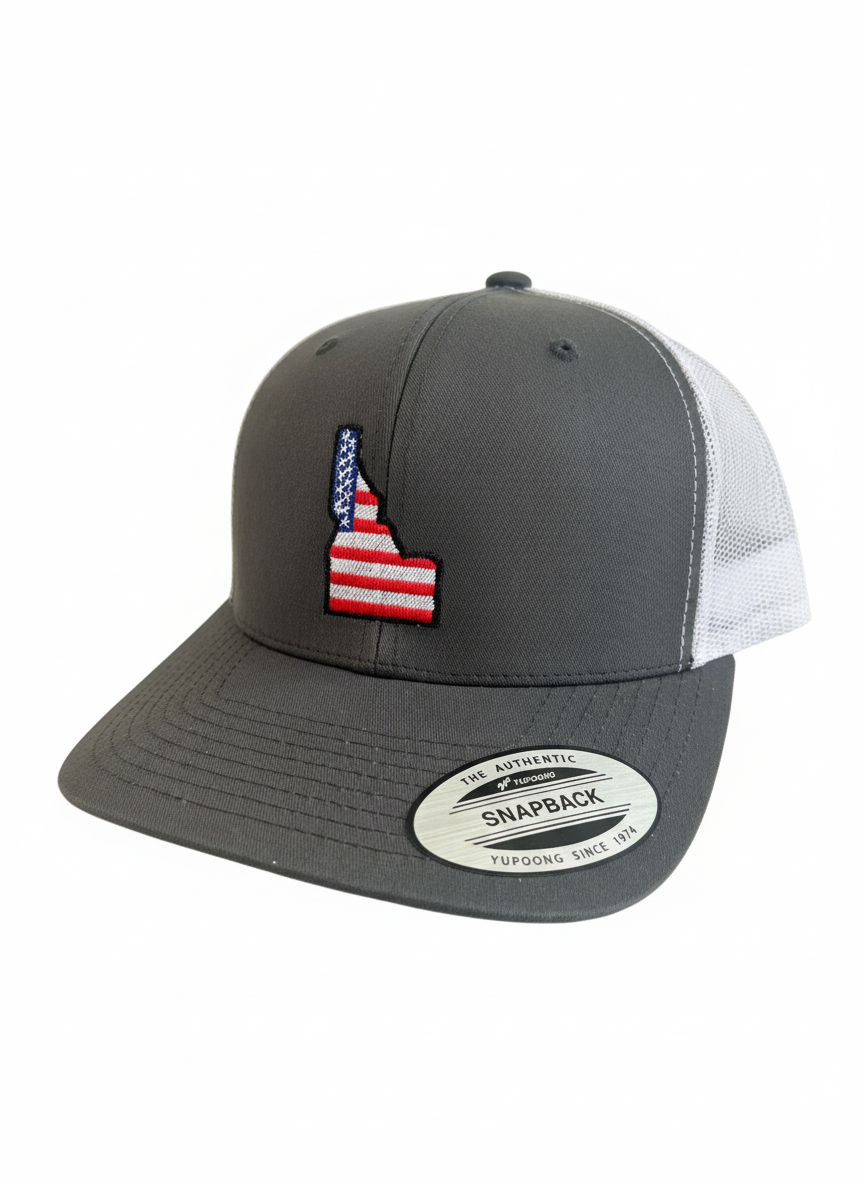 Idaho Trucker Hat-USA FLAG Gray/White