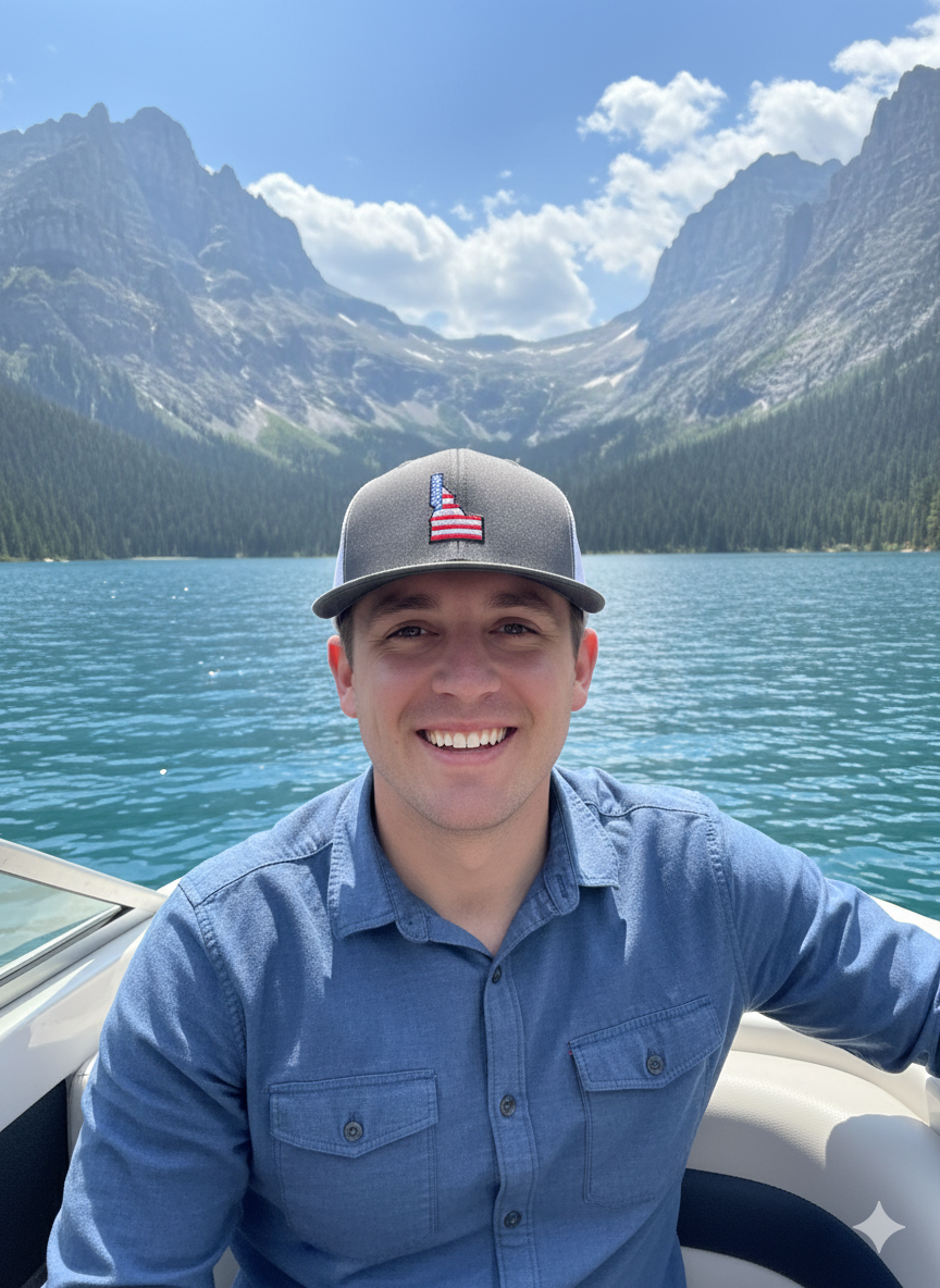 Idaho Trucker Hat-USA FLAG Gray/White