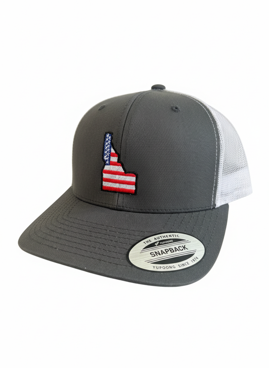 Idaho Trucker Hat-USA FLAG Gray/White