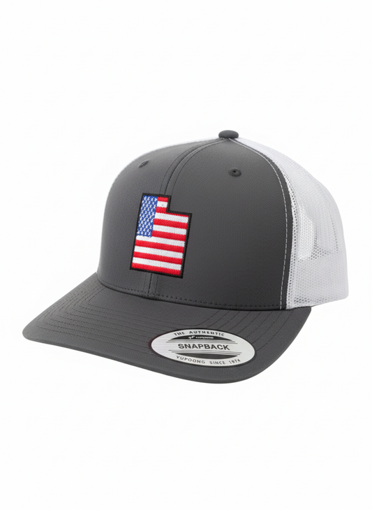 Utah Trucker Hat-USA Flag Gray/White