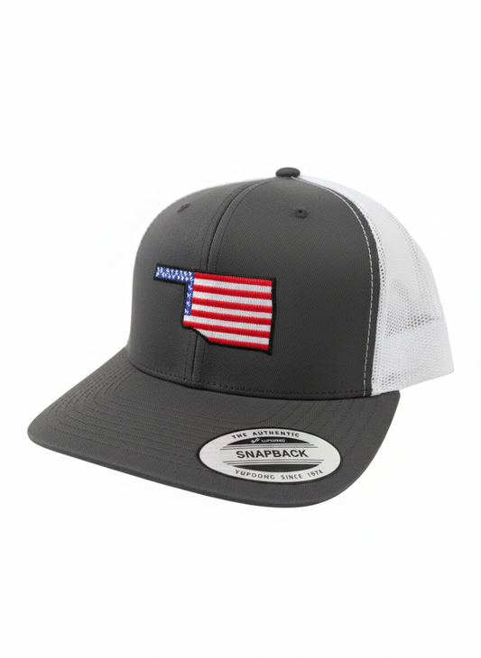 Oklahoma Trucker  Hat USA Flag Gray/White