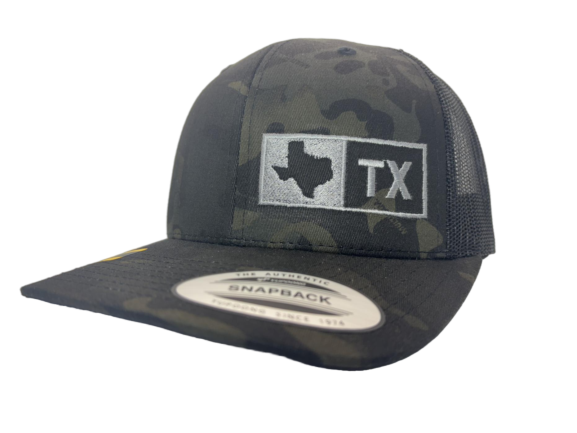 TEXAS TRUCKER HAT  BLACK CAMO/SILVER