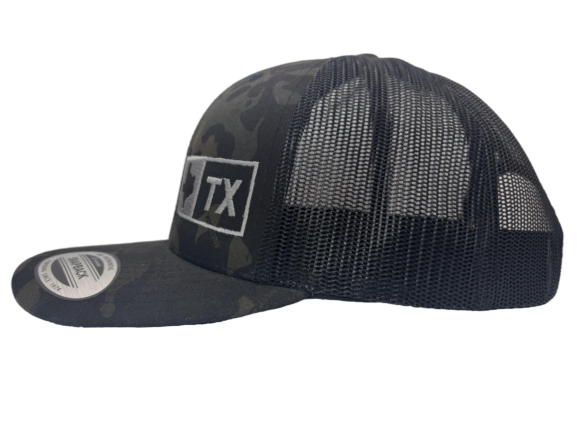 TEXAS TRUCKER HAT  BLACK CAMO/SILVER