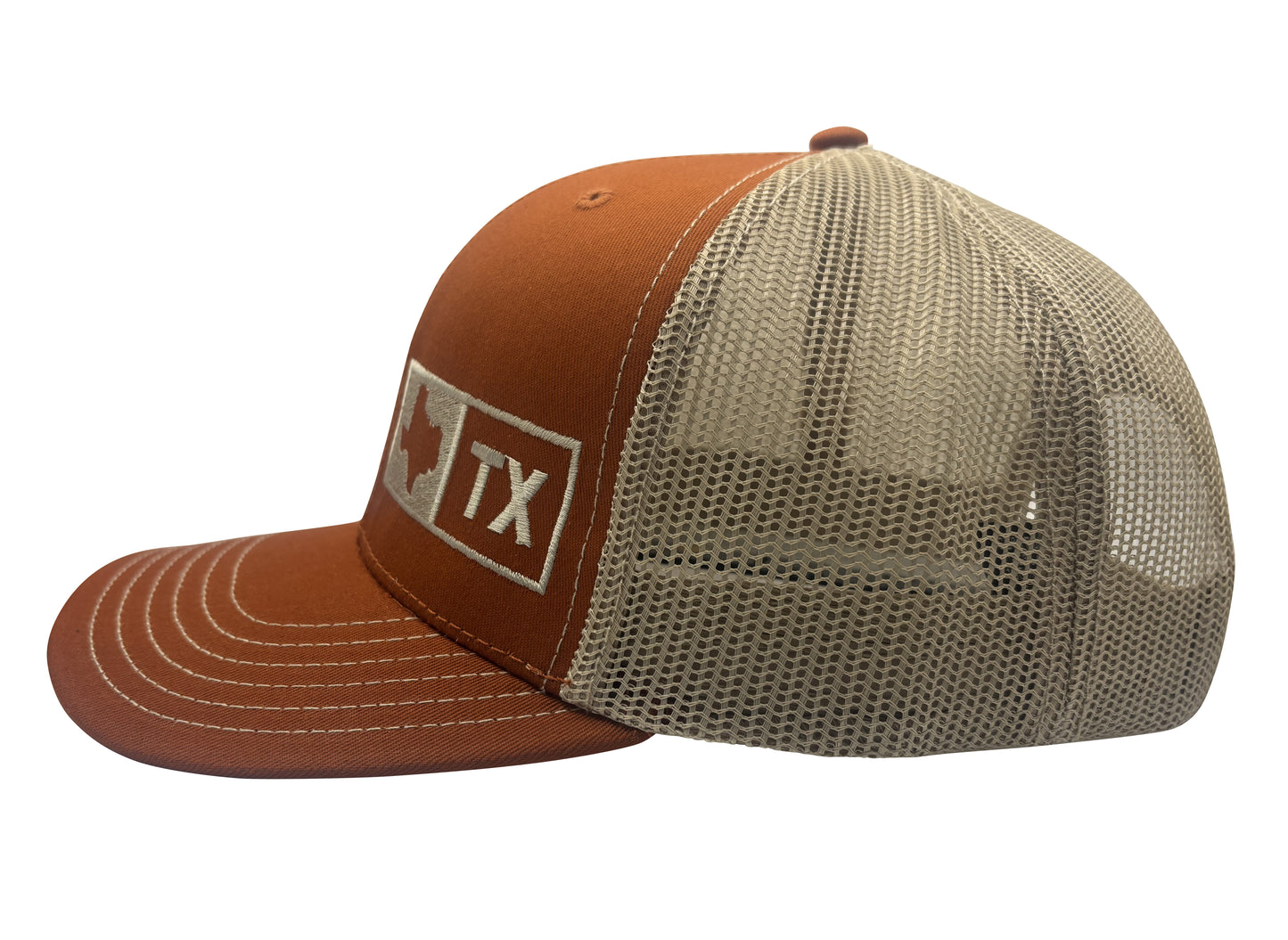 TEXAS TRUCKER HAT, BURNT ORANGE/TAN
